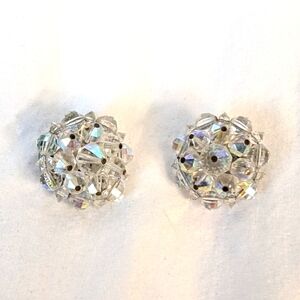 Vintage Laguna Clip On Cluster Earrings Crystal Cosplay Jewelry